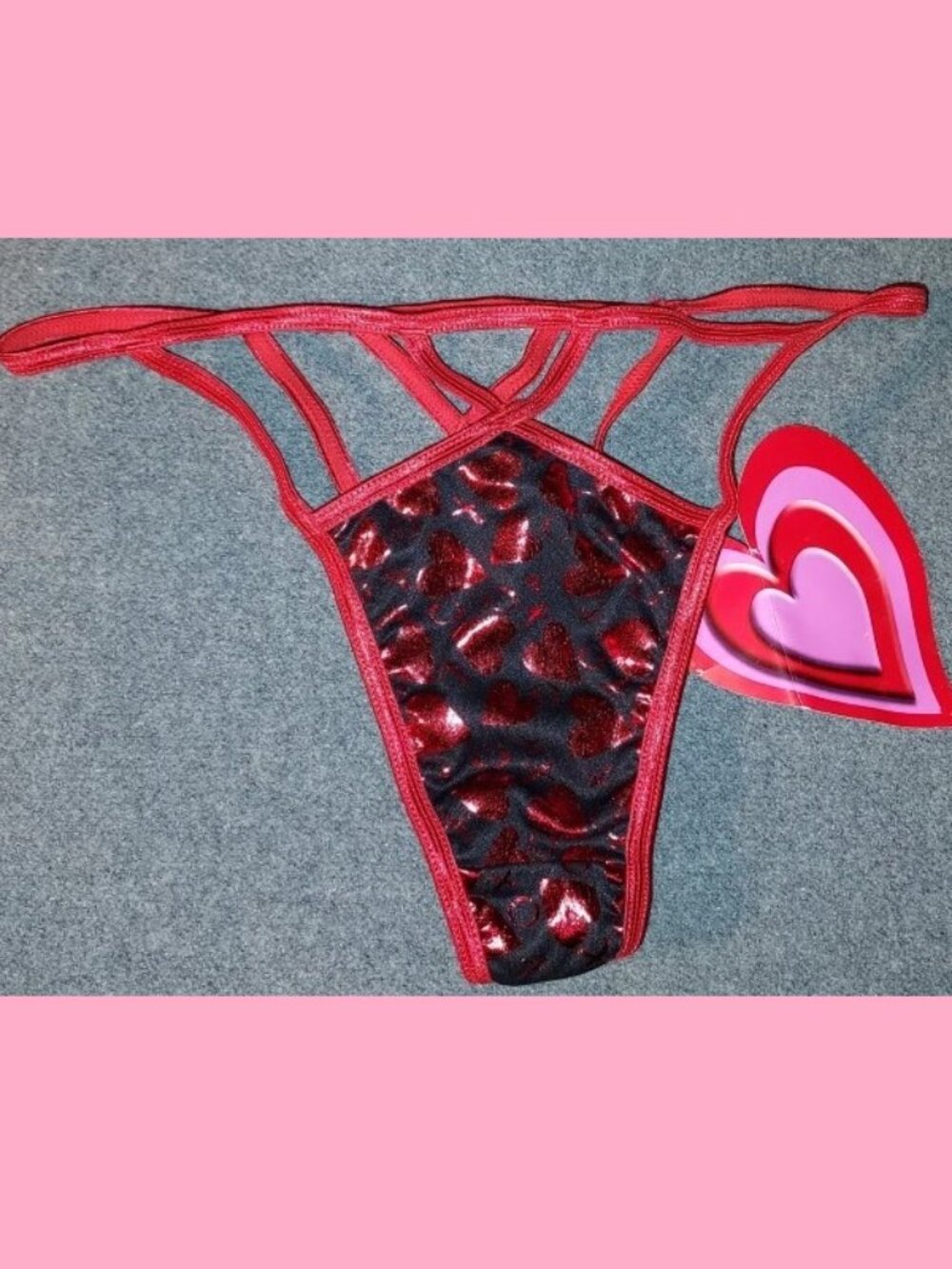 Y2K Valentine's Day Foil ❤️❌⭕️ Vintage Strappy Bikini Panties Thong Dance Sz 6/M